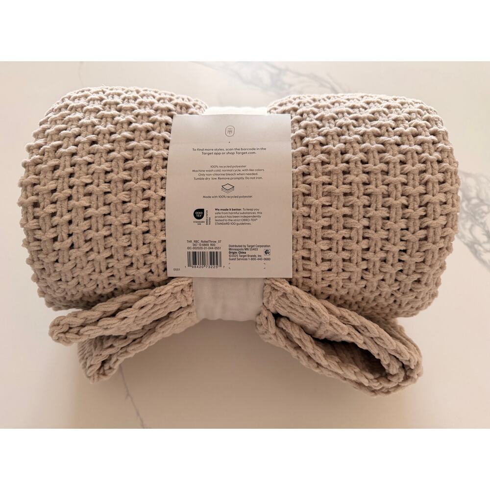 Threshold Chunky Knit Throw Blanket Cream Beige 50x60 Recycled Polyester NWT - Picture 3 of 5